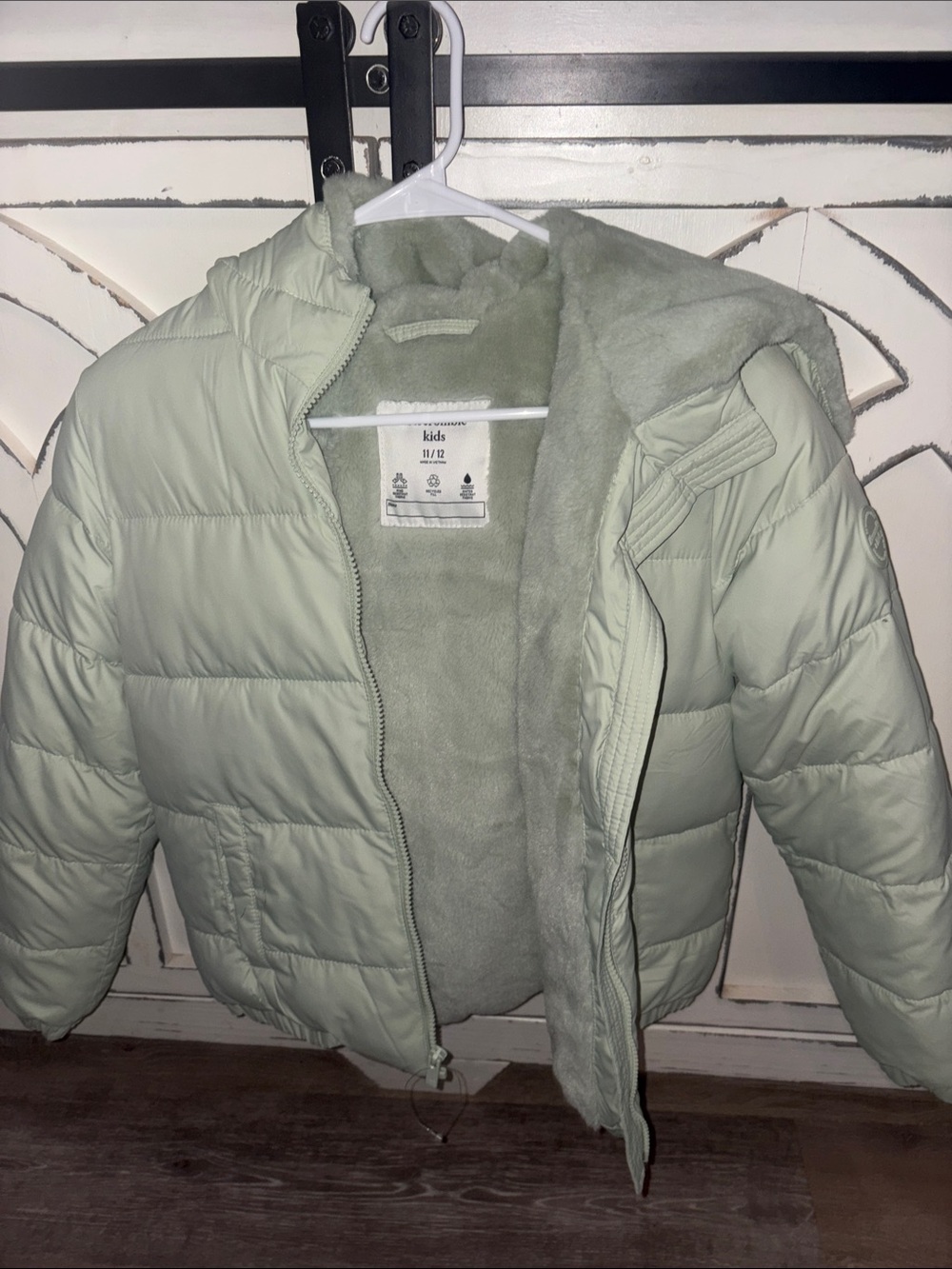 abercrombie kids Sage Green Puffer Jacket with Sherpa Lining